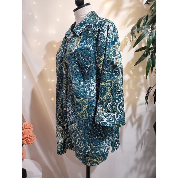 Catherines Mandala Button Up 1/2 Sleeve Top Womens Plus Size 2X Paisley Boho - Picture 4 of 12